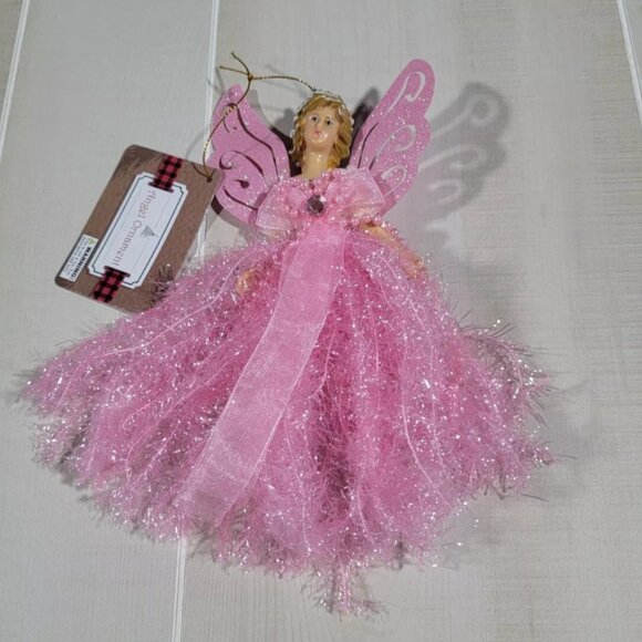 Angel Ornament ~ Holiday Decorations ~ Pink Tinsel, Beads, Jewel ~ 8 Inch - Picture 1 of 5